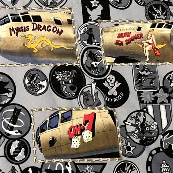 Vintage KALAHEO Popover Hawaiian Shirt Pin Up Girls USAF Planes Bombers Mens XL - Picture 8 of 11